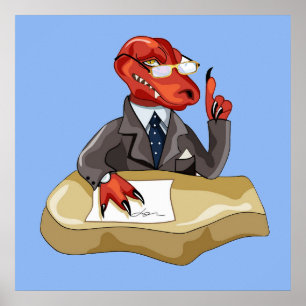 Poster Tyrannosaurus Rex Boss Sentado Em Uma Mesa. 2