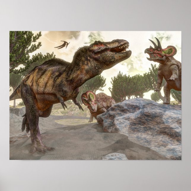 Póster Tyrannosaurus rex escapando do ataque aos tricerat (Frente)