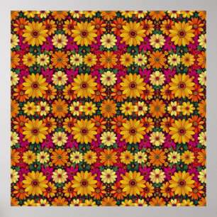 Poster Uau! Padrão floral colorido e brilhante.