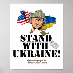 Poster Ucrânia Contorno E Bandeira EUA Zelensky Apoia U