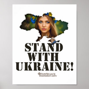 Poster Ucrânia Contorno Mulher Ucraniana Slogan Fique Com
