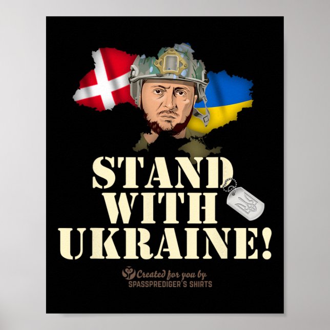 Poster Ucrânia Dinamarca Bandeiras Slogan Apoie A Ucrânia (Frente)