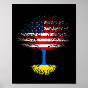 Poster Ucrânia EUA Bandeira da América Raízes Ucranianas 