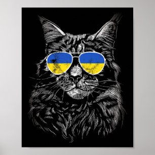 Poster Ucrânia Gato Slava Ucrânia Óculos de Sol Bandeira