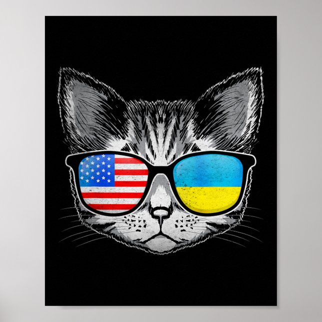 Poster Ucrânia Sinalizador Americano Raízes Cat Ucraniano (Frente)