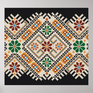 Poster Ucraniano Cross-Stitch: Padrão Étnico Feito À Mão.
