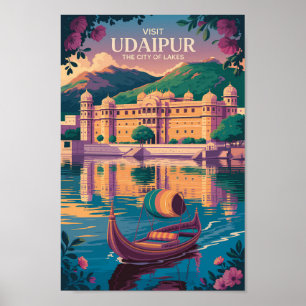 Poster Udaipur India Palace Ilustração Viagem Art