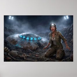 Poster UFO Alien Archeologist Digging Site Paranormal