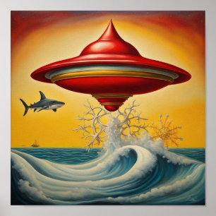Poster Ufo Hovering Over Waves Wall Art