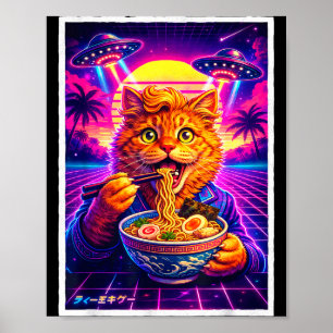 Poster Ufo ramen gato meme retro synthwave gráfico dos an