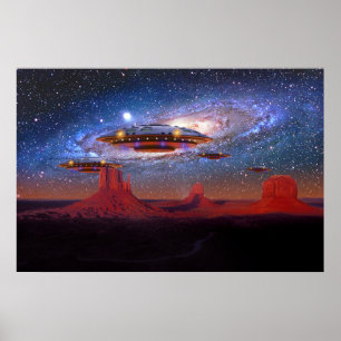 Poster UFO sobre o vale do monumento