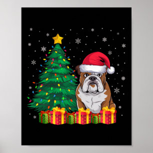 Poster Ugl American Bulldog Santa Hat, Luzes de Natal D