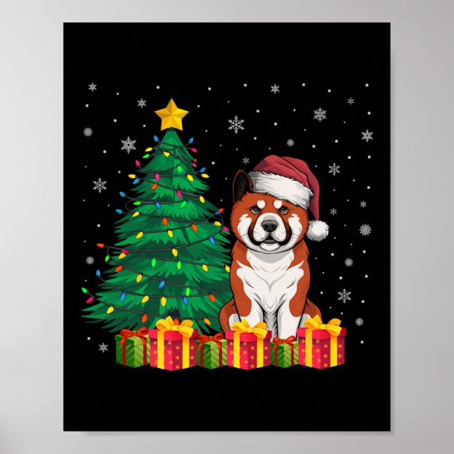 Poster Ugly Akita Santa Hat O Cachorro Da Luz De Natal Xm (Frente)