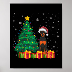 Poster Ugly Doberman Pinscher Santa Hat Luzes De Natal
