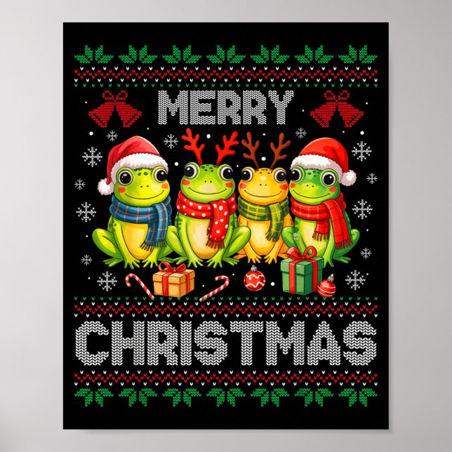 Poster Ugly Sweater Frogs Santa Hat Reindeer Xmas Frog Lo (Frente)