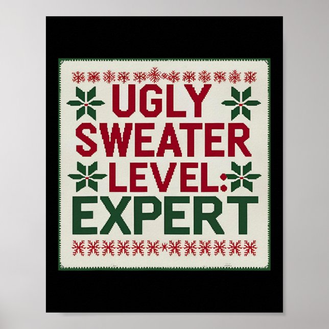 Poster Ugly Sweater Level Expert Funny Christmas Sweaters (Frente)