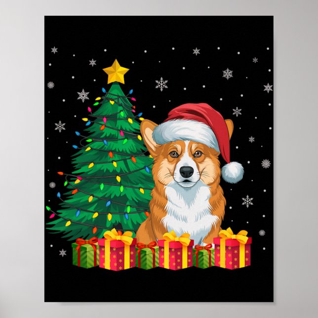 Poster Ugly Welsh Corgi Santa Hat, Luzes De Natal (Frente)