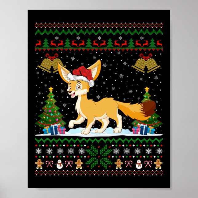 Poster Ugly Xmas Tree Lights Santa Hat Fennec Fox Christm (Frente)
