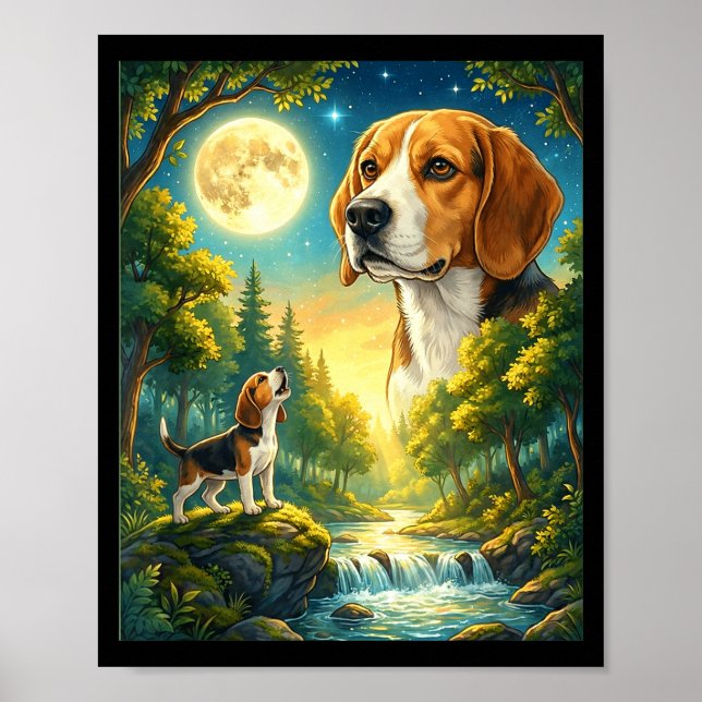Poster Uivando para a lua meme animal cachorro beagle  (Frente)