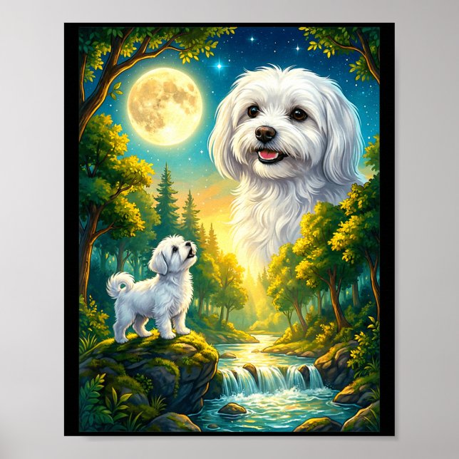 Poster Uivando para o meme de lua animal cachorro maltês  (Frente)