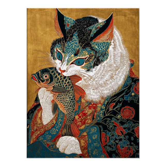 Póster Ukiyo-e Cat | Arte Japonesa (Frente)