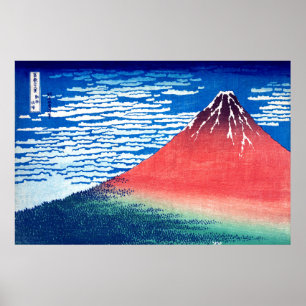 Poster ukiyoe - Hokusai : N.º 33 Fuji Vermelho -