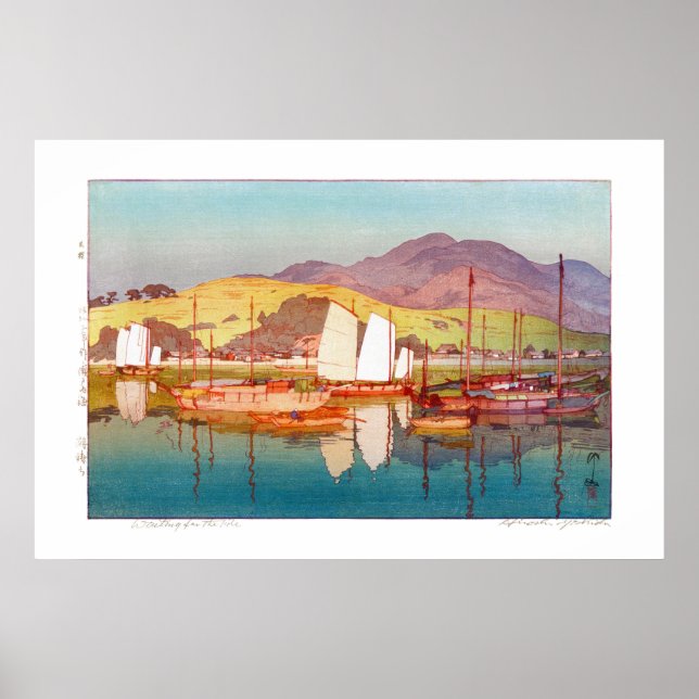 Poster ukiyoe - Yoshida - 17 - À espera da maré - (Frente)