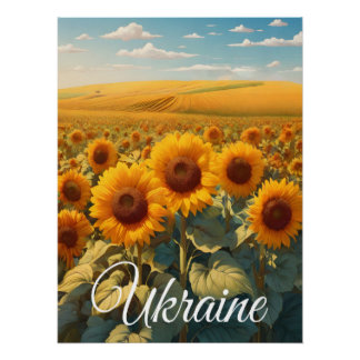 Póster Ukraine Sunflower Field Travel Poster