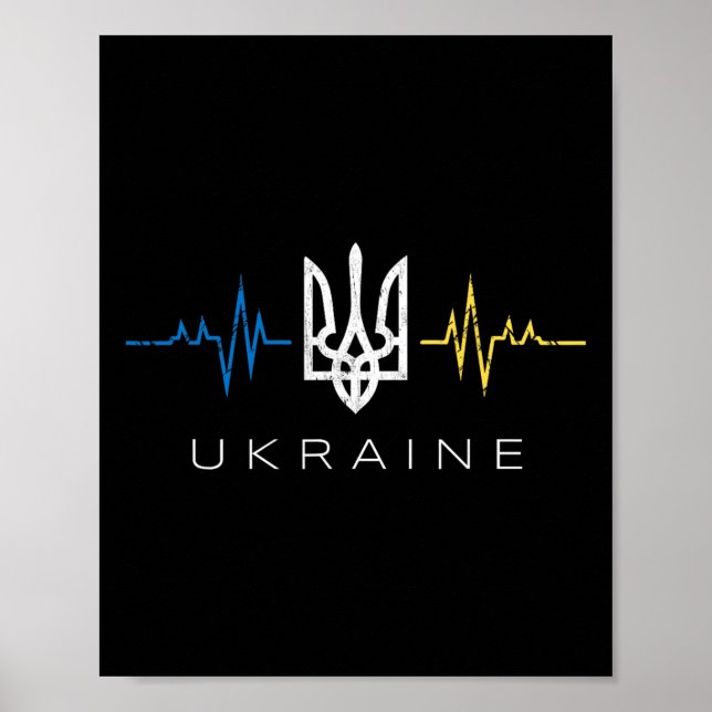 Poster Ukrainian Tryzub Flag Heartbeat - Tridente da Ucrâ (Frente)