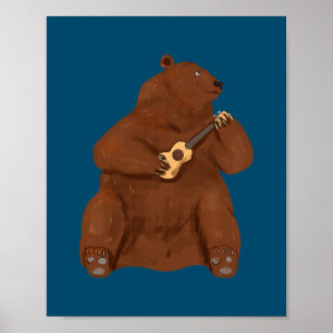 Poster Ukulele Bear Player Guitar Hawaii Music Uke