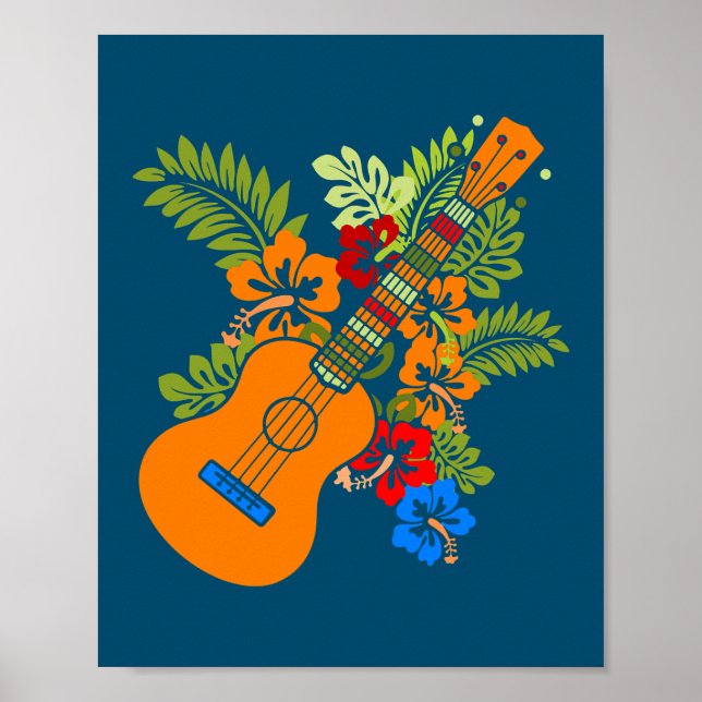 Poster Ukulele Guitar Hawaii Música Plantas Nature Uke (Frente)
