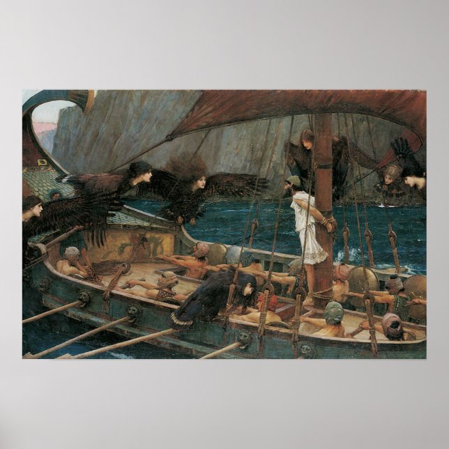 Poster Ulisses e as Sirens por John William Waterhouse (Frente)