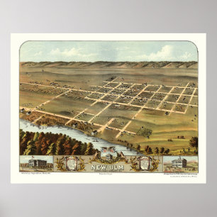 Póster Ulm novo, mapa panorâmico do manganês - 1870