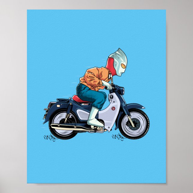Poster Ultraman dirige uma moto antiga (Frente)
