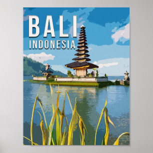 Poster Ulun Danu Beratan Temple Indonesia Watercolor