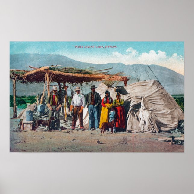 Póster Um acampamento índio em Piute com NativesNevada (Frente)