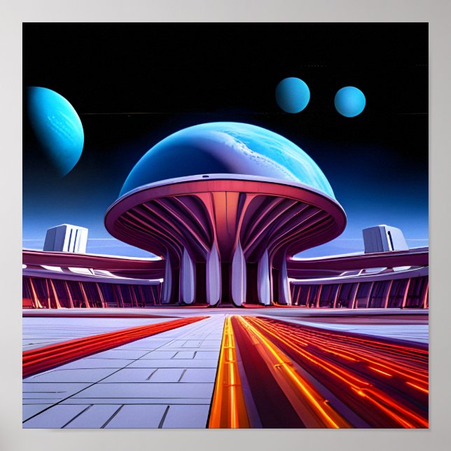 Poster Um Aeroporto Intergaláctico No Espaço Exterior (Frente)