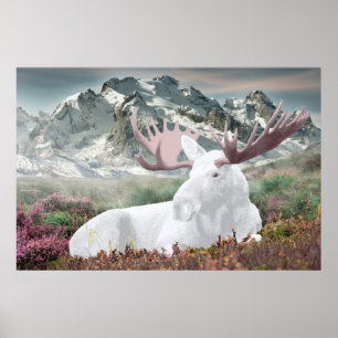 Poster Um alce branco no Montain