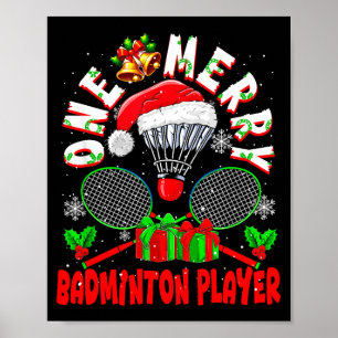 Poster Um Alegre Jogador de Badminton Natal Time Combinan