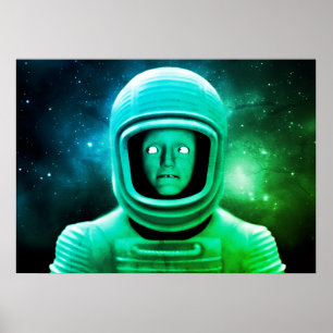 Poster Um Alien Verde Inquieto da Parede da Galáxia Verde