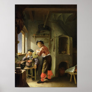 Poster Um alquimista e seu assistente em sua oficina