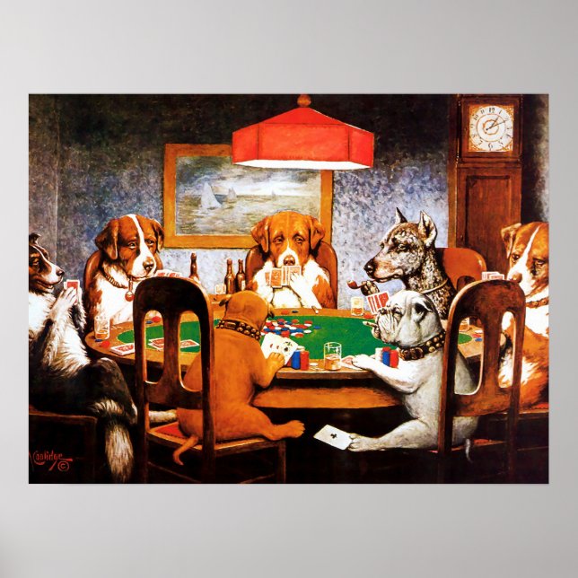 Póster Um Amigo na Necessidade C M Coolidge Cães Jogando  (Frente)