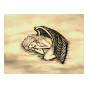 Póster Um anjo dormindo no céu nuvem de ouro design