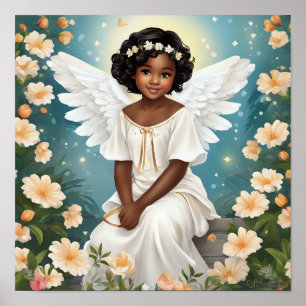 Poster Um Anjo Negro Cercado por Flores