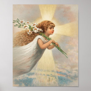 Poster Um anjo no céu segurando lírios de natal