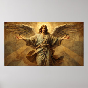 Poster Um Anjo Observando Cada País na Terra em uma Pared