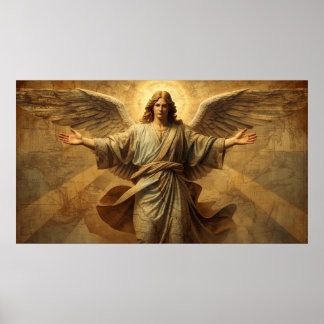 Poster Um Anjo Observando Cada País na Terra em uma Pared