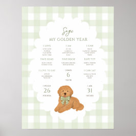 Poster Um Ano Dourado Cachorrinho 1º Aniversário Marco 