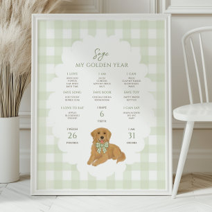 Poster Um Ano Dourado Cachorrinho 1º Aniversário Marco 