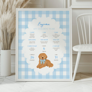 Poster Um Ano Dourado Cachorrinho 1º Aniversário Marco